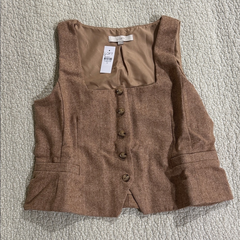 LOFT Brown Button-Up Vest Blouse - Picture 3 of 5